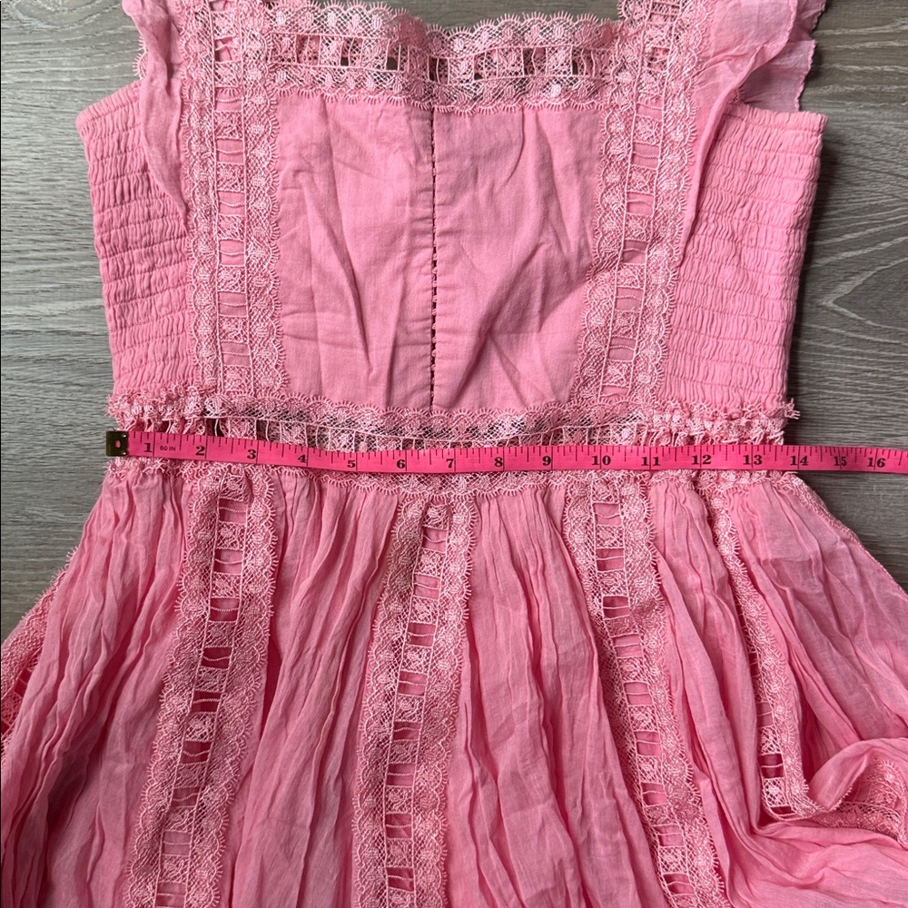 Free People Verona Lace Crochet, Cotton Mini Dress - Pink Medium - Picture 8 of 9
